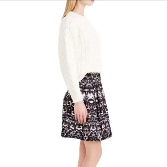 J.Crew Blurred Ikat Pleated Mini Skirt in Black White‎ Zipper Back, Size 4 - Picture 7 of 12